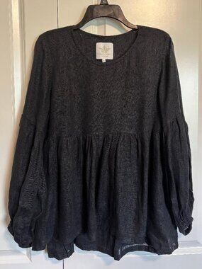 100% Linen Black Blouse